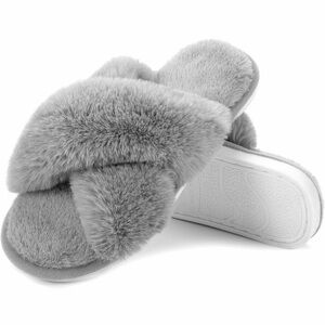 Metog Women's Fuzzy Slippers House Slippers Cross Band Outdoor Soft Open Toe